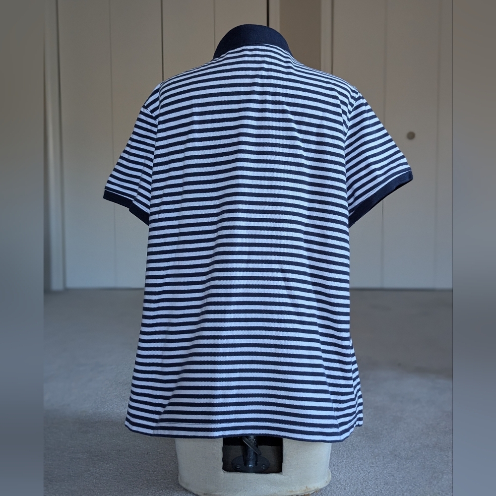 L L Bean Set of Pink And Navy & White Striped Cotton Relaxed Fit Polo Shirts - Picture 12 of 16
